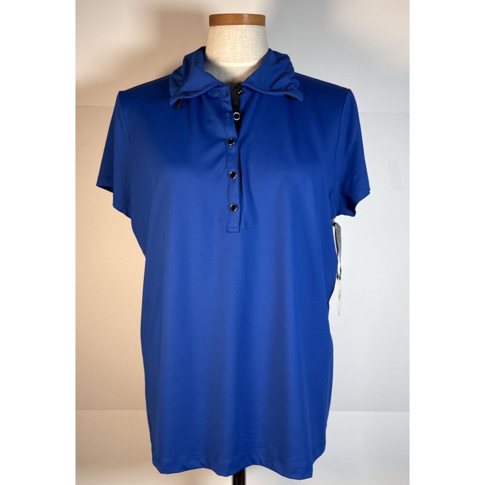 Zenergy Golf Chico's Blue Polo Shirt Size 3 16/18 Short Sleeve Stretch NWT